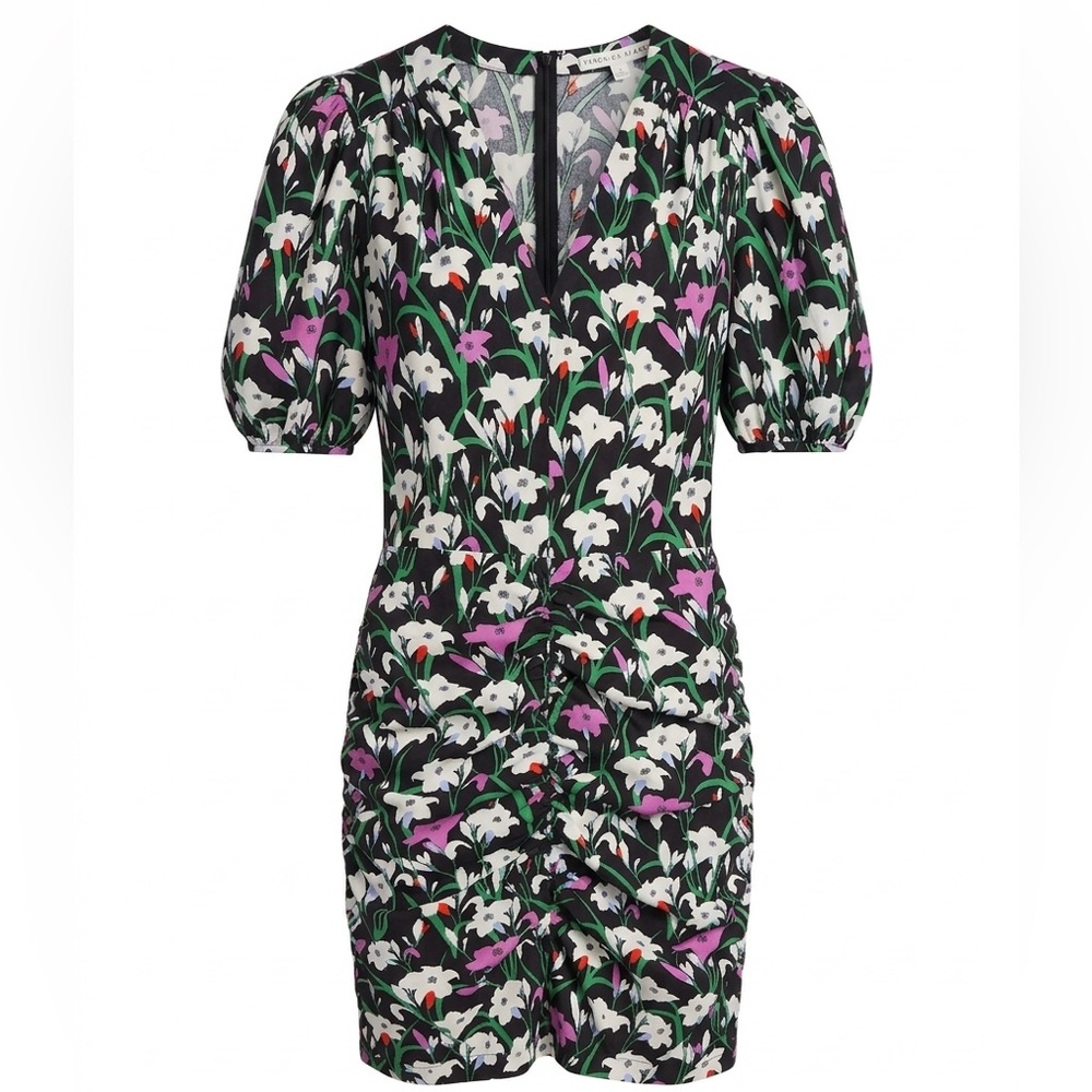 Veronica Beard Ruched Floral Puff Sleeve Mini Dress Size 0